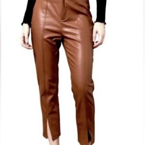 Jason Wu Vegan Leather Front Slit Pants Brown Medium C